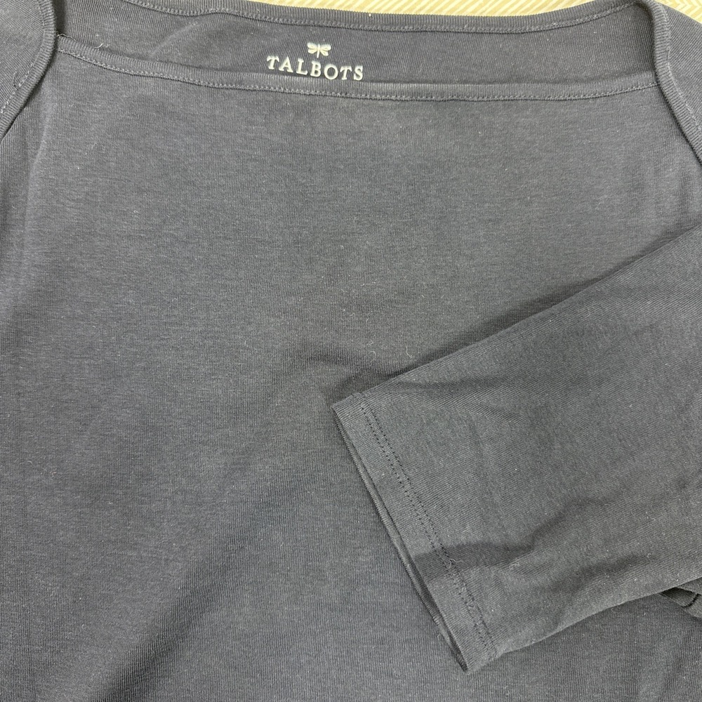 Talbots Top Womens Large Navy Boat Neck‎ Short Sleeve Casual Pima Cotton
